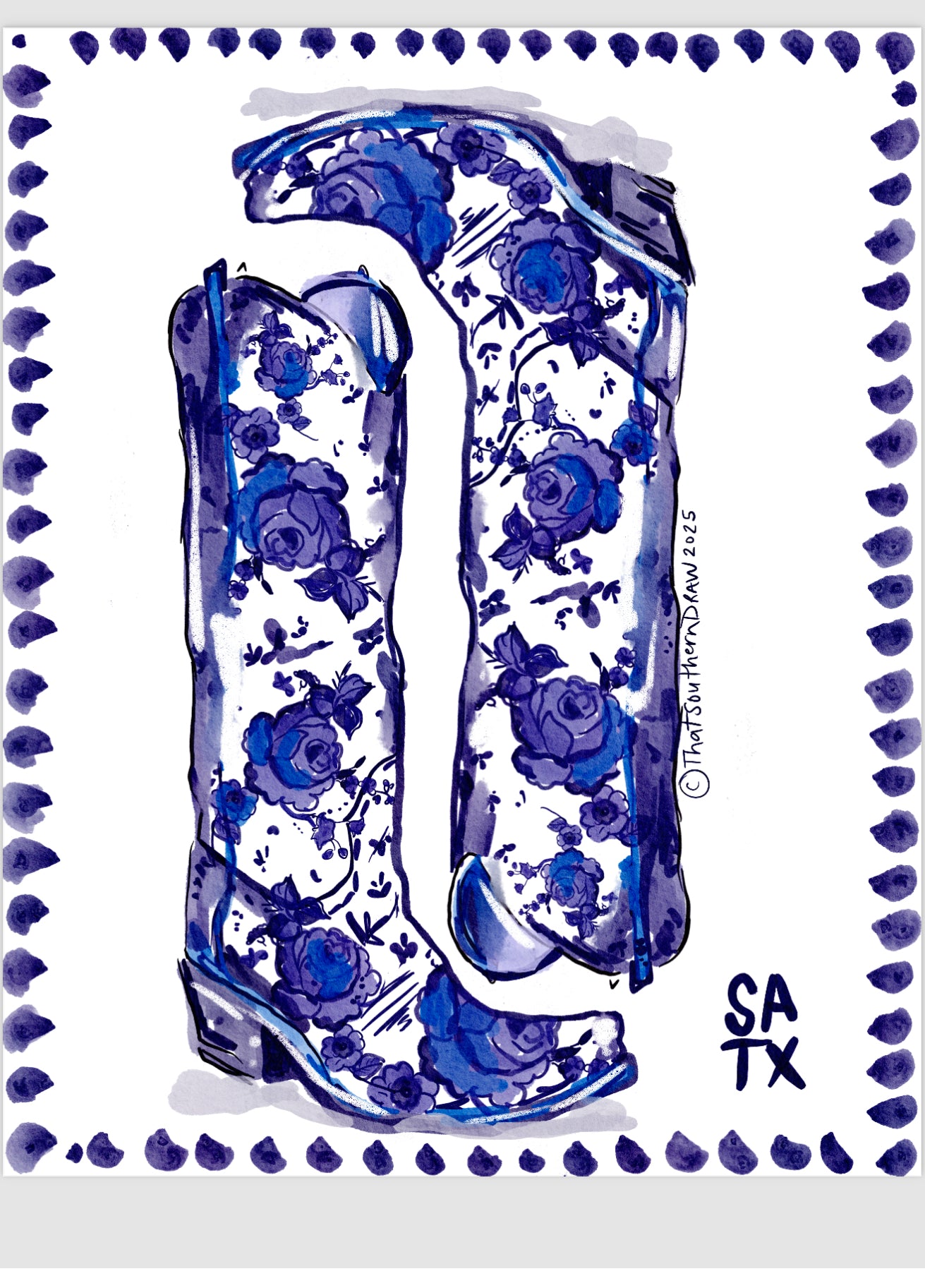 BLUE WHITE BOOTS PRINT