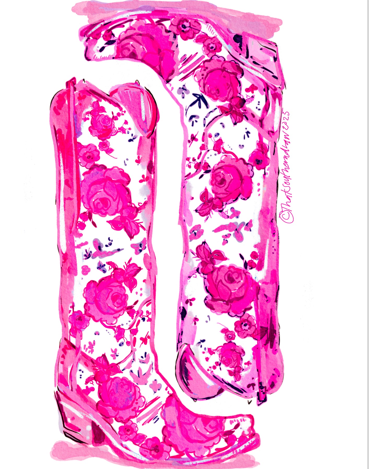 PINK WHITE BOOTS PRINT