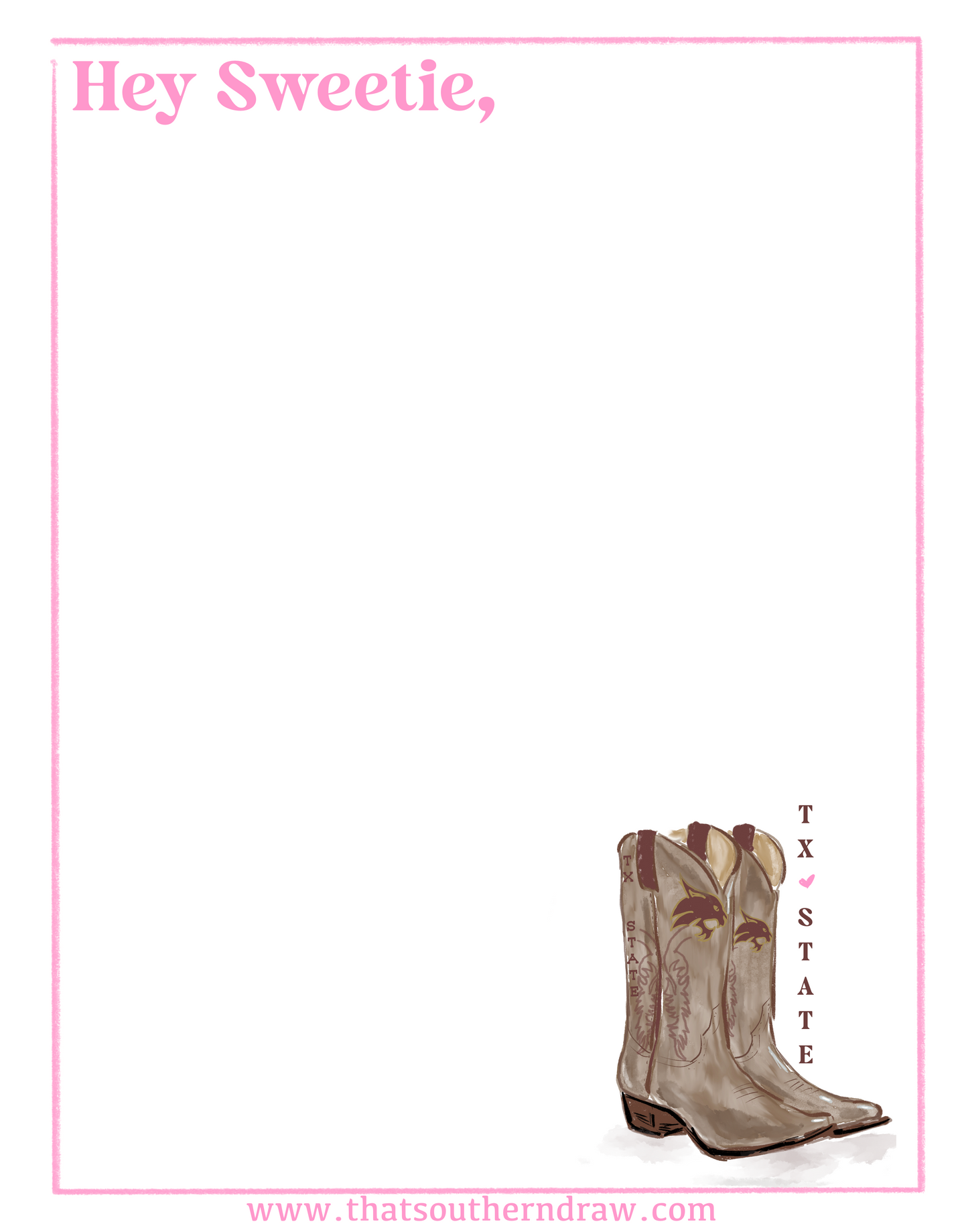 CUSTOM DRAWN TEXAS STATE NOTEPAD