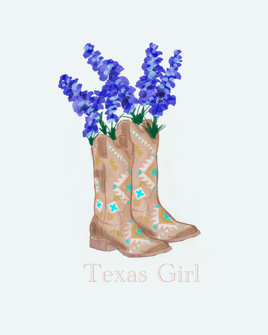 Texas Girl Boots/ Bluebonnets