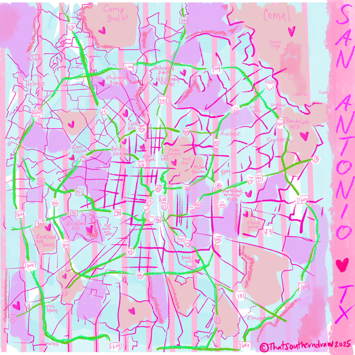 San Antonio City Map- Pink