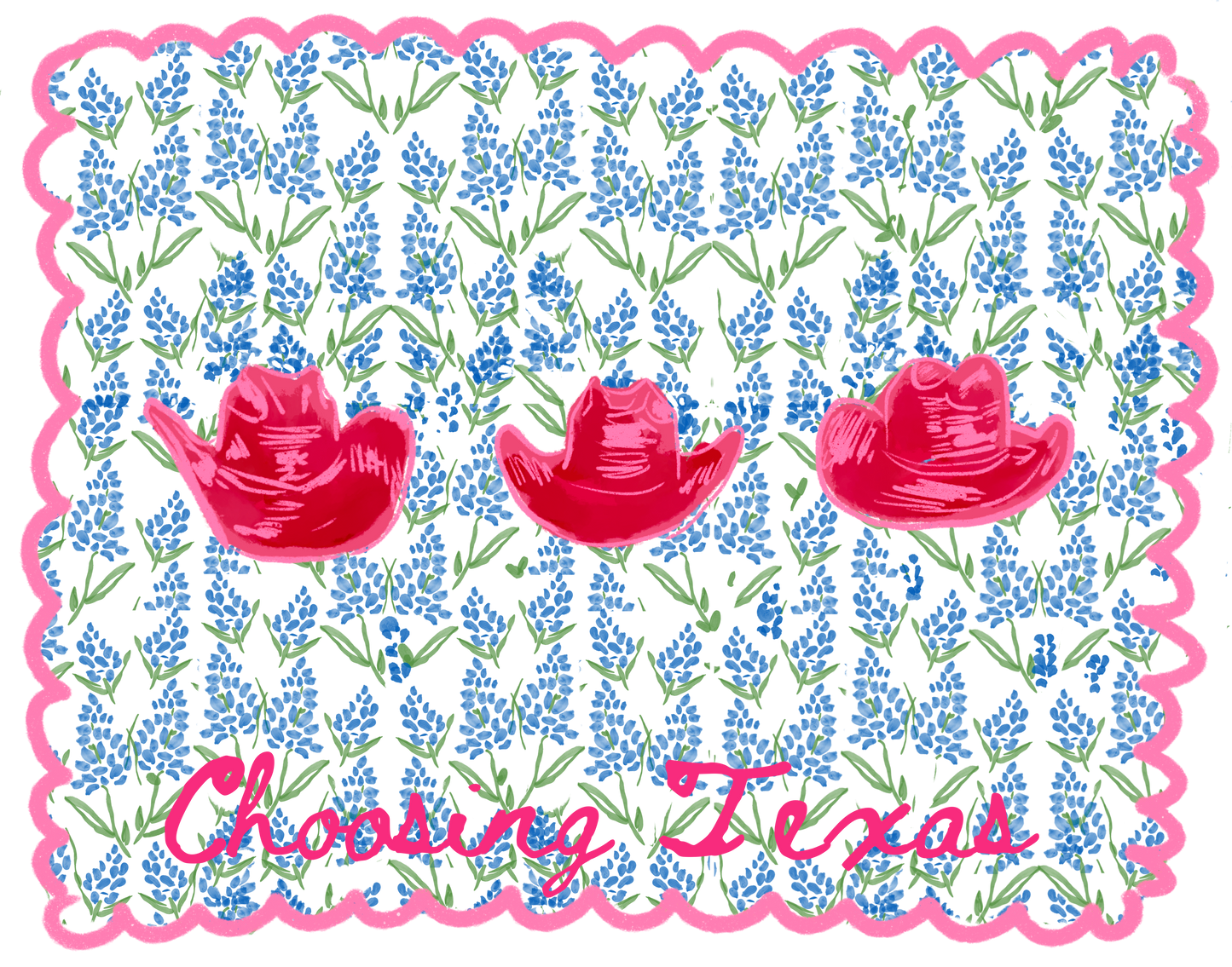 CHOOSING TEXAS PRINT WITH BLUEBONNETS